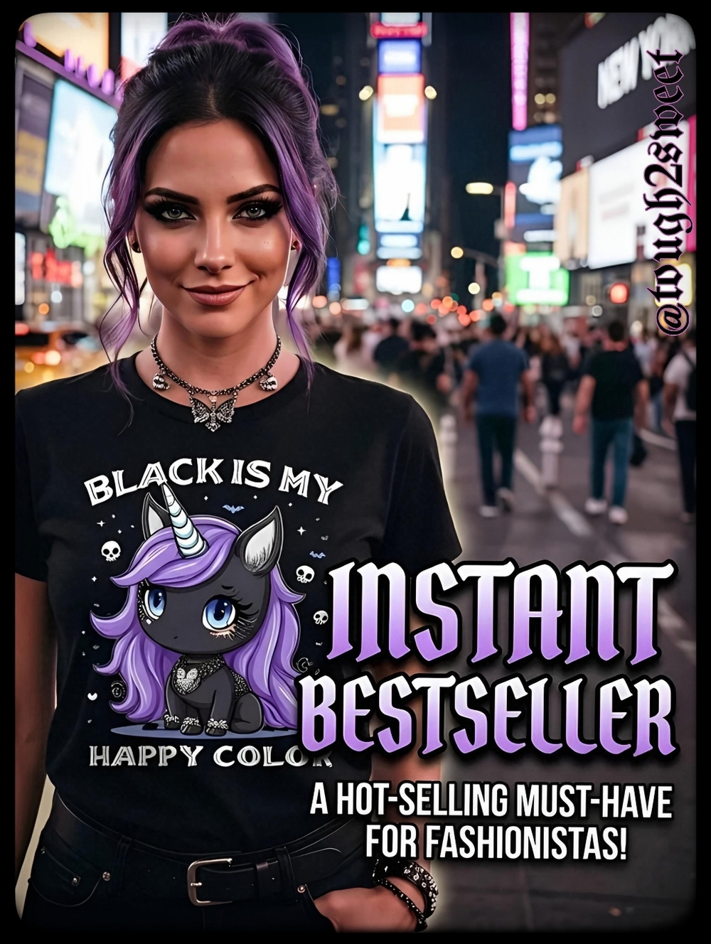 🆕KAWAII GOTHIC UNICORN FANTASY T-SHIRT "BLACK IS MY HAPPY COLOR" WOMEN'S XXL
